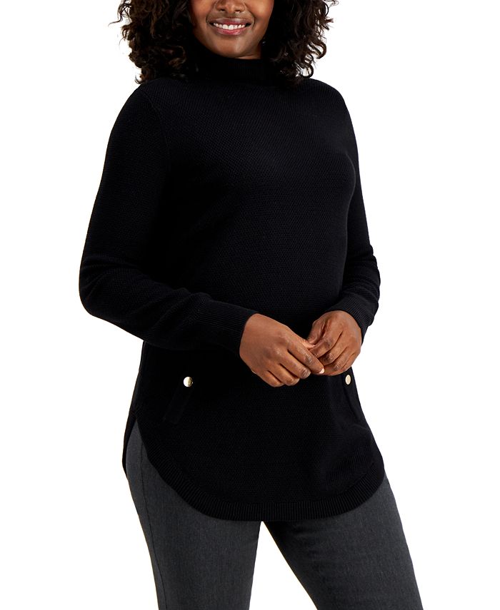 JM Collection Women's Mock Neck Round Hem Sweater  Cream  Size X-Small
