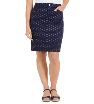 Charter Club Women's Polka Dot Denim Skirt Blue Size 6