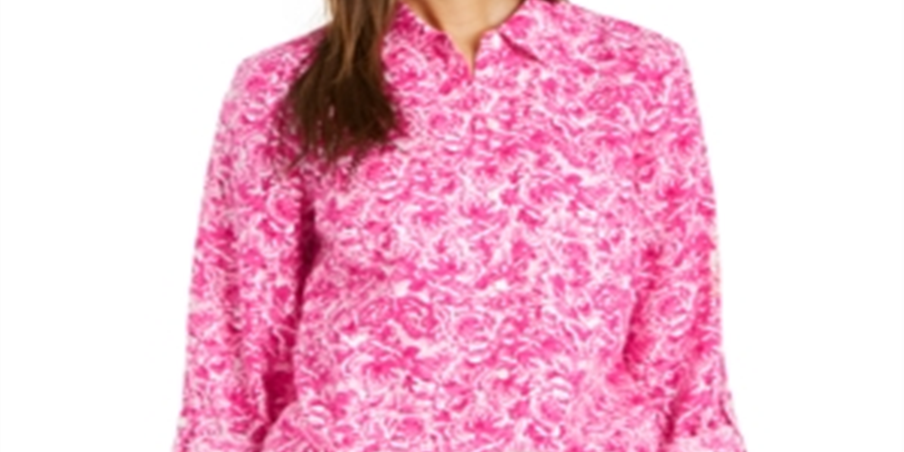 Charter Club Women's Linen Printed Blouse Pink Size Medium