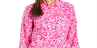 Charter Club Women's Linen Printed Blouse Pink Size Medium