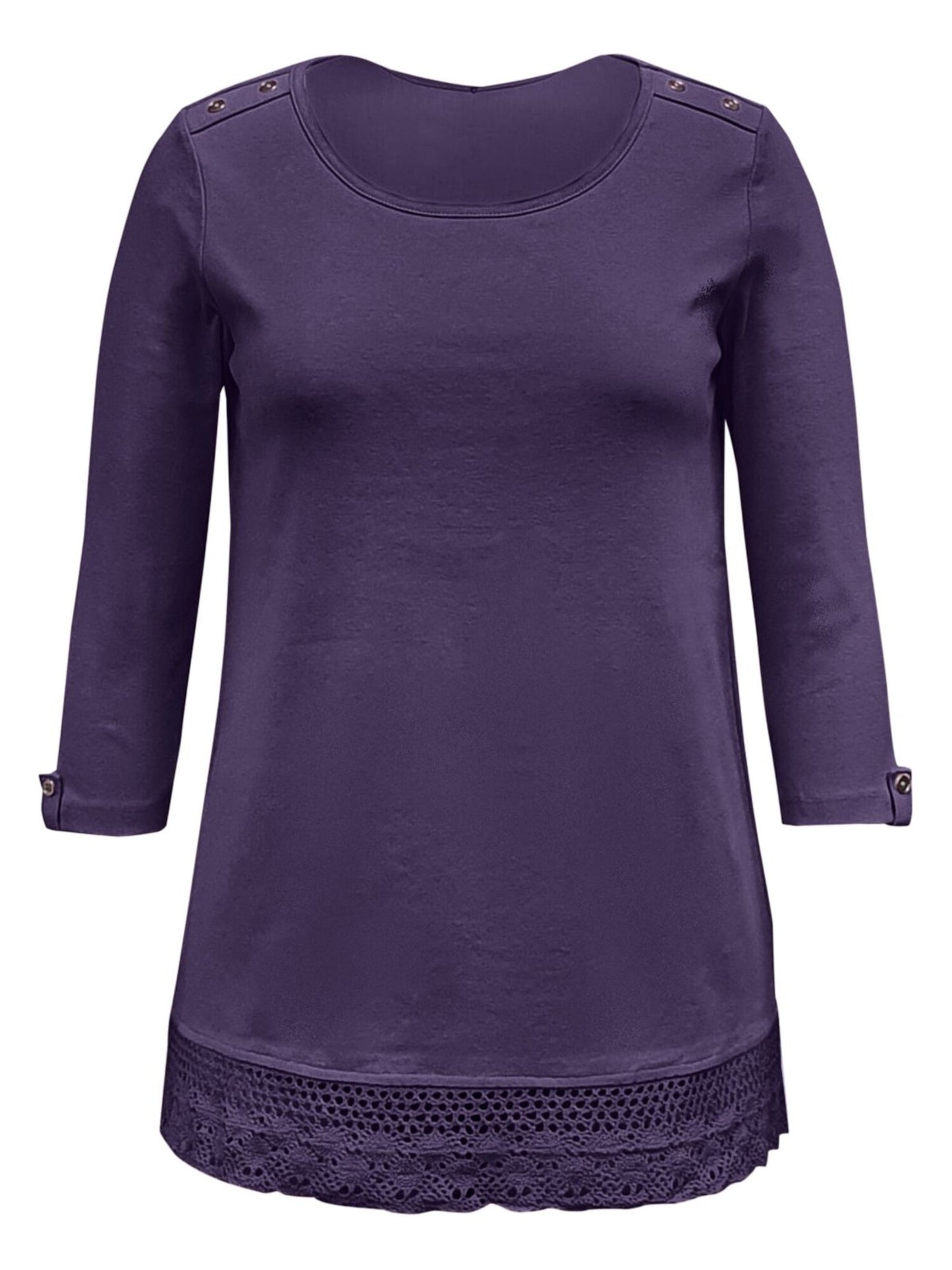 Karen Scott Women's Cotton Lace Hem Top Purple Size Medium