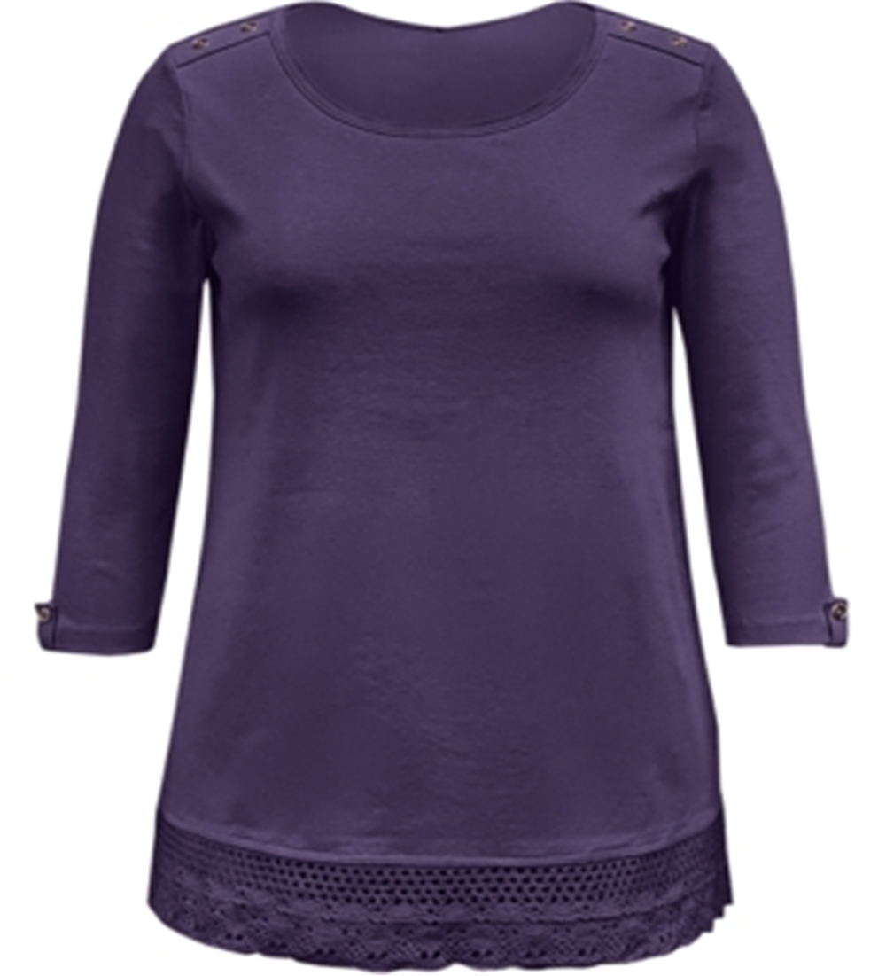 Karen Scott Women's Cotton Lace Hem Top Purple Size Medium