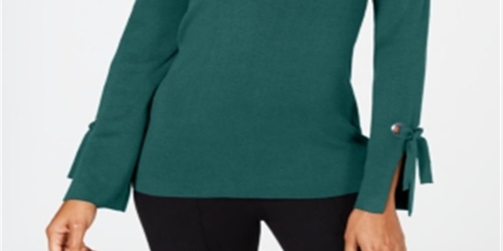 JM Collection Women's Grommet Trim V Neck Top Green Size Large