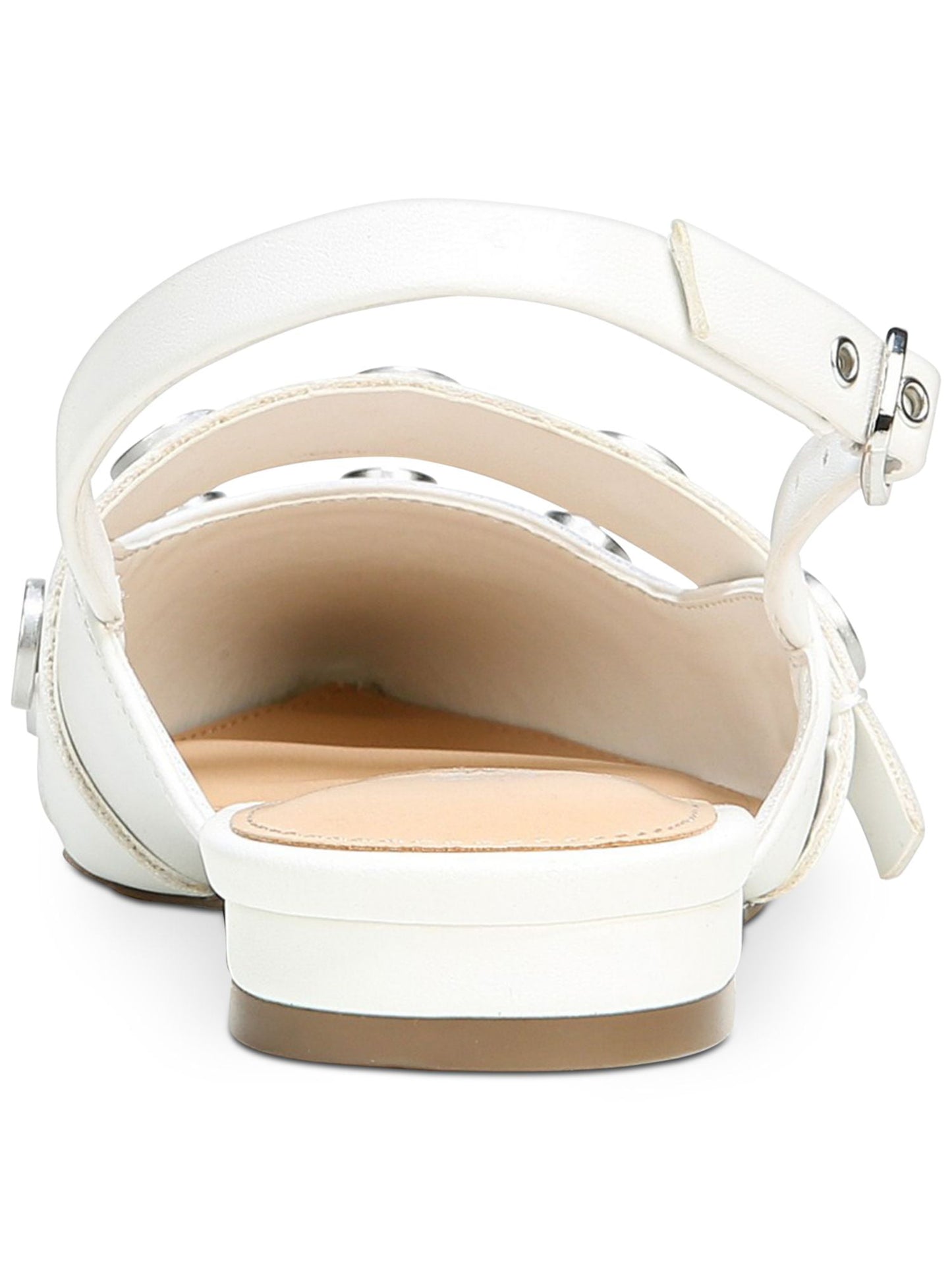 Bar III Women's Studded Padded Josee Pointed Toe Block Heel Buckle Mules White Size 7 M