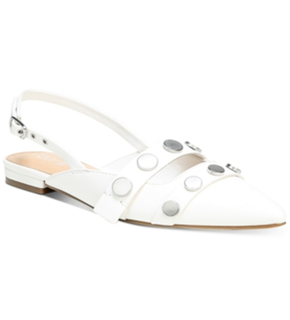 Bar III Women's Studded Padded Josee Pointed Toe Block Heel Buckle Mules White Size 7 M