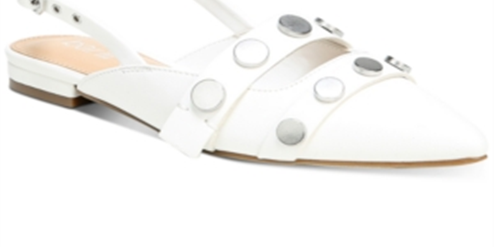 Bar III Women's Studded Padded Josee Pointed Toe Block Heel Buckle Mules White Size 7 M