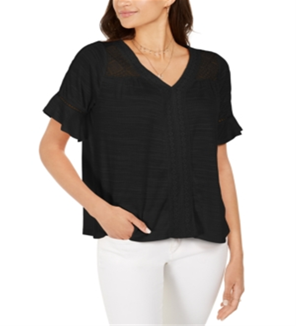 Style & Co Women's Crochet Top Black Size Medium