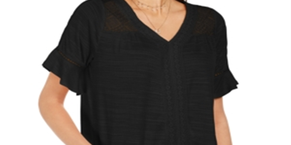 Style & Co Women's Crochet Top Black Size Medium