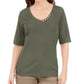 Karen Scott Women's V Neck T-Shirt Top Green Size Small