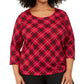 Karen Scott Women's Plus Top Plaid Scoop Neck Red Size 1X