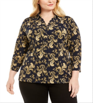 Charter Club Women's Plus Paisley Polo Style Shirt Blue Size 2X