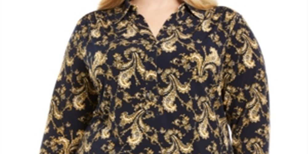 Charter Club Women's Plus Paisley Polo Style Shirt Blue Size 2X