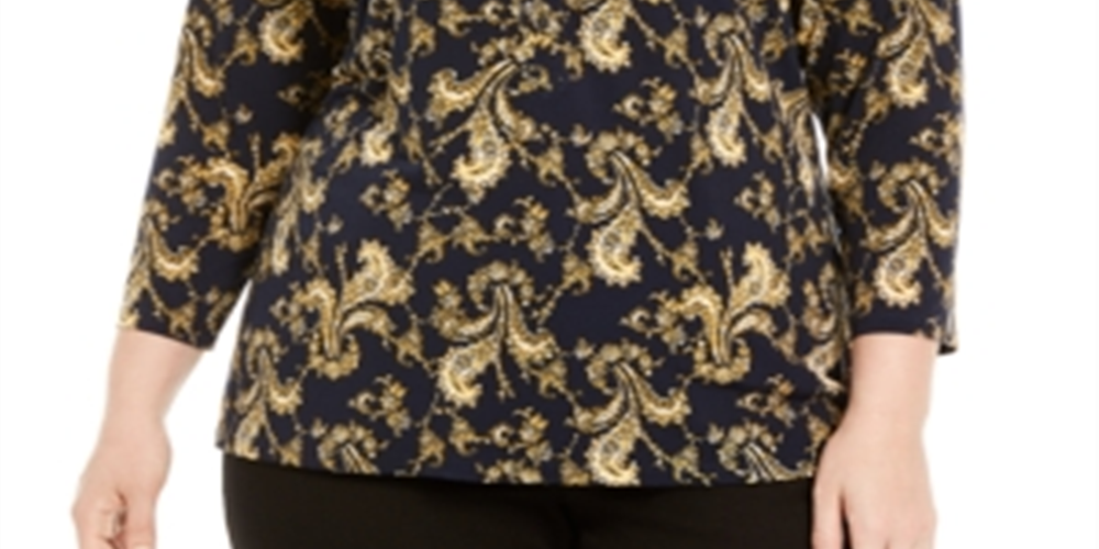 Charter Club Women's Plus Paisley Polo Style Shirt Blue Size 2X