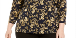 Charter Club Women's Plus Paisley Polo Style Shirt Blue Size 2X