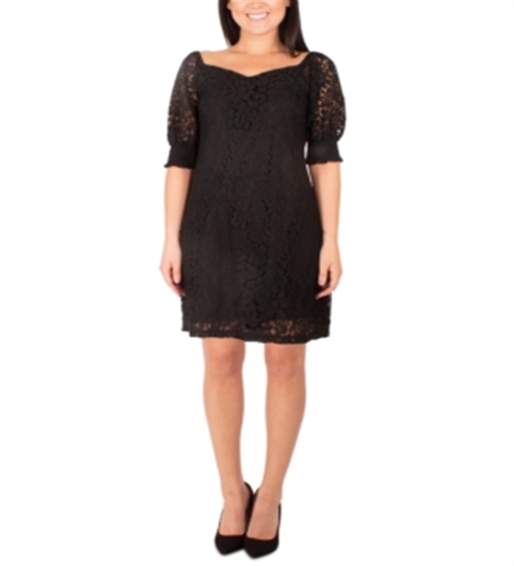NY Collection Women's Lace Sweetheart Neck Dress Black Size Petite X-Small