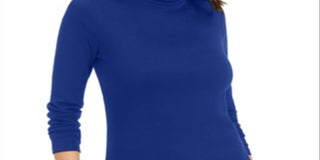 Charter Club Women's Pima Turtleneck Top Blue Size Small