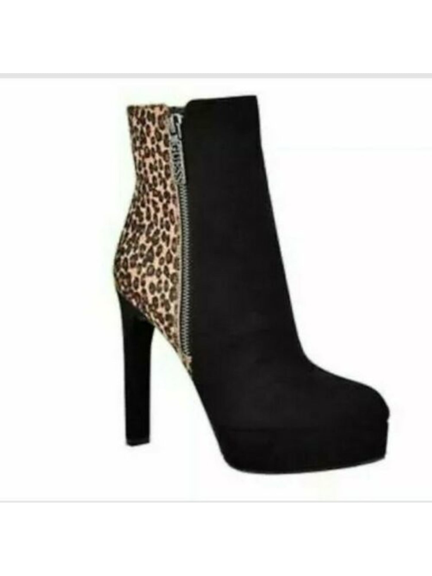 Guess Women's Animal Print 1 Platform Almond Toe Stiletto Zip up Dress Booties Black Size 8.5 M