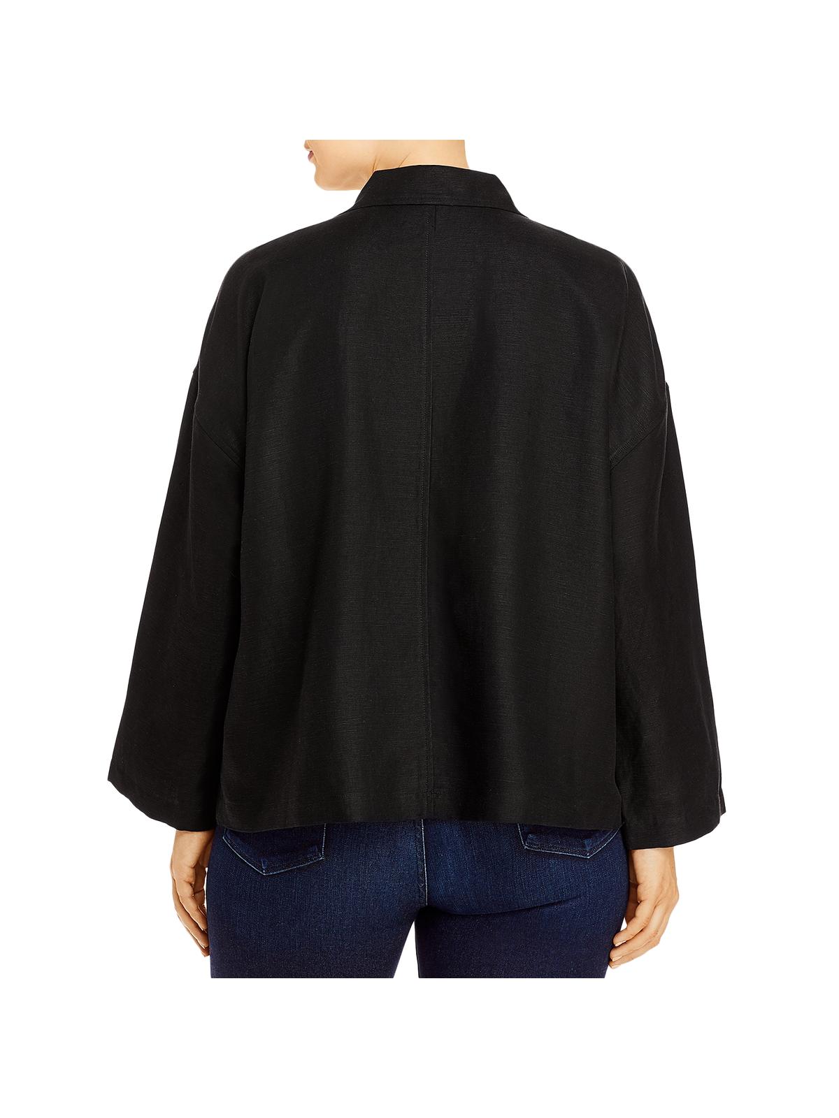 Eileen Fisher Womens Plus Linen Blend Slub Blazer Black Size 2X