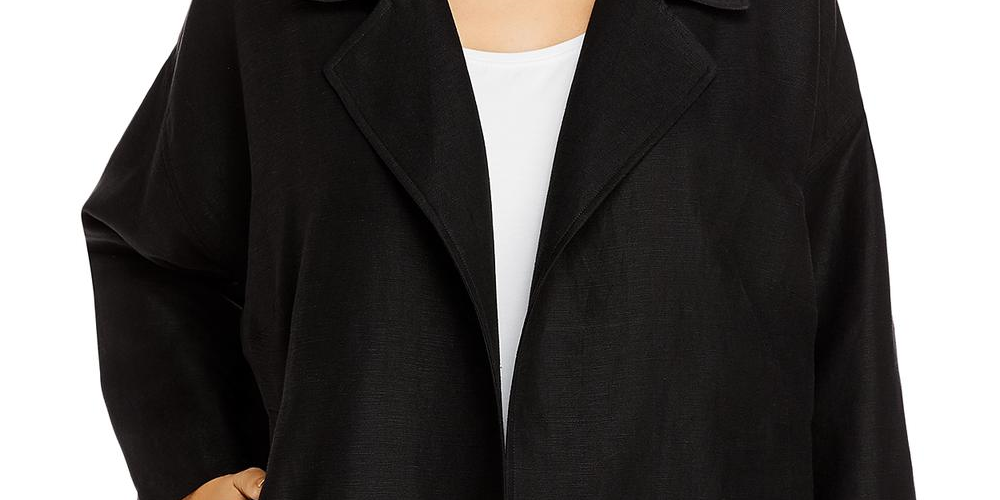 Eileen Fisher Womens Plus Linen Blend Slub Blazer Black Size 2X
