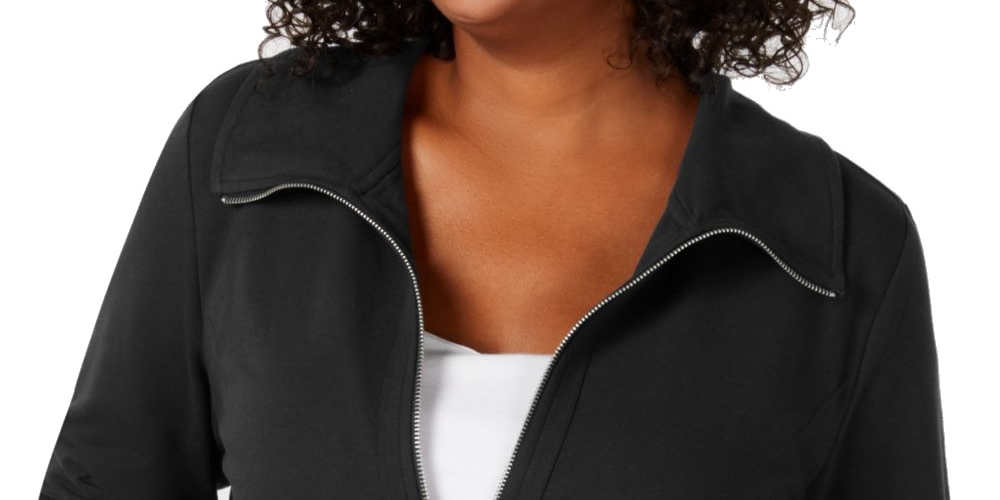 Karen Scott Women's Plus Casual Knit Zip Front Jacket Black Size 1X