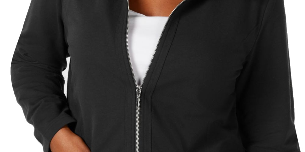 Karen Scott Women's Plus Casual Knit Zip Front Jacket Black Size 1X