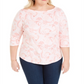 Charter Club Women's Cotton Printed 3/4 Sleeve T-Shirt Pink Size 2X