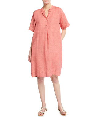 Eileen Fisher Plus Organic Linen Mandarin Collar Dress Pink Size 2X