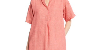 Eileen Fisher Plus Organic Linen Mandarin Collar Dress Pink Size 2X