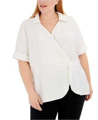 Alfani Women's Short Sleeve Top White Size 0X