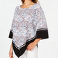 Alfani Women's Printed 3/4 Sleeve Jewel Neck Blouse Wear to Work Top Blue Size Petite Small