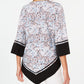 Alfani Women's Printed 3/4 Sleeve Jewel Neck Blouse Wear to Work Top Blue Size Petite Small