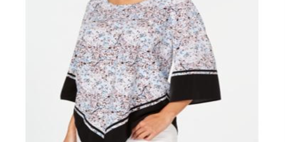 Alfani Women's Printed 3/4 Sleeve Jewel Neck Blouse Wear to Work Top Blue Size Petite Small