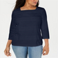 Karen Scott Women's Square Neck Lace Stripe Top Blue Size Large
