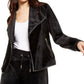 Calvin Klein Women's Faux Leather Trim Flyaway Jacket Black Size M