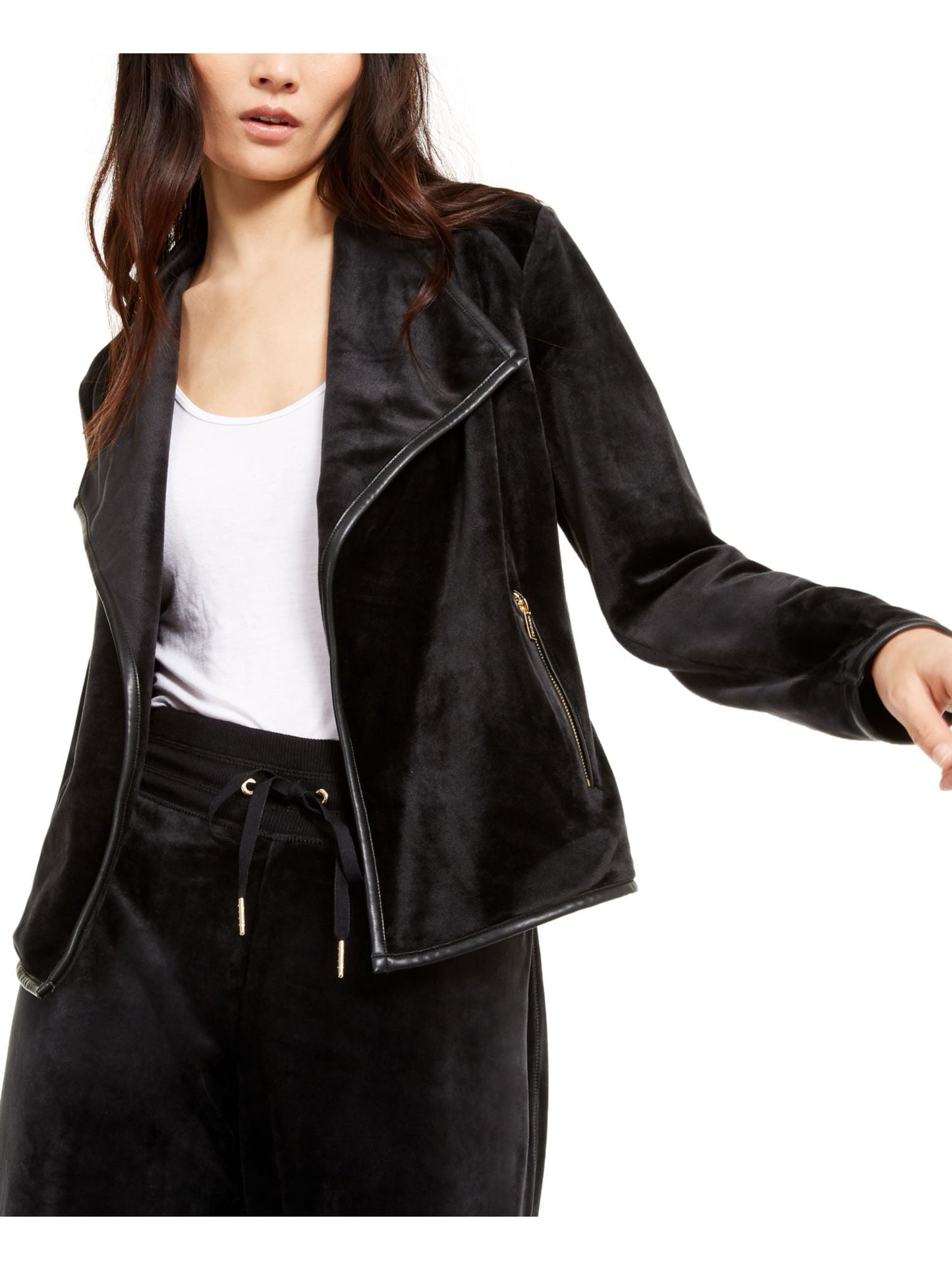 Calvin Klein Women's Faux Leather Trim Flyaway Jacket Black Size M