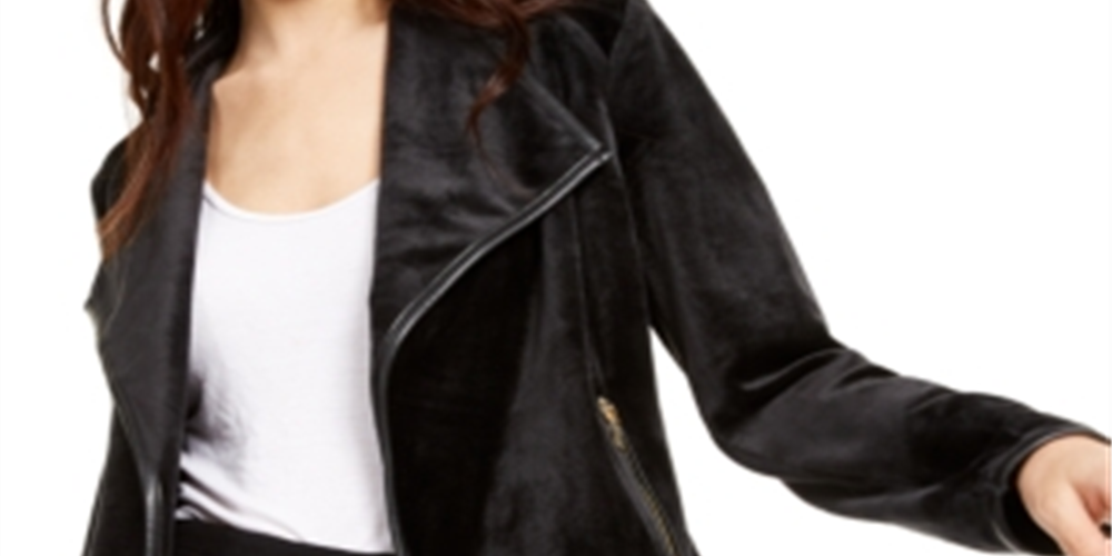 Calvin Klein Women's Faux Leather Trim Flyaway Jacket Black Size M