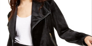 Calvin Klein Women's Faux Leather Trim Flyaway Jacket Black Size M