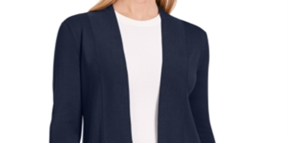 JM Collection Women's Open Front Cardigan Blue Size Large