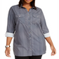 NY Collection Women's Plus Striped Utility Shirt Blue Size 1X