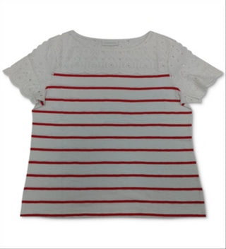 Charter Club Women's Striped Cotton Eyelet Top Red Size Petite X-Large