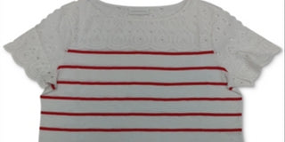 Charter Club Women's Striped Cotton Eyelet Top Red Size Petite X-Large