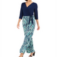 NY Collection Women's Printed Surplice Jumpsuit Green Size Petite Small