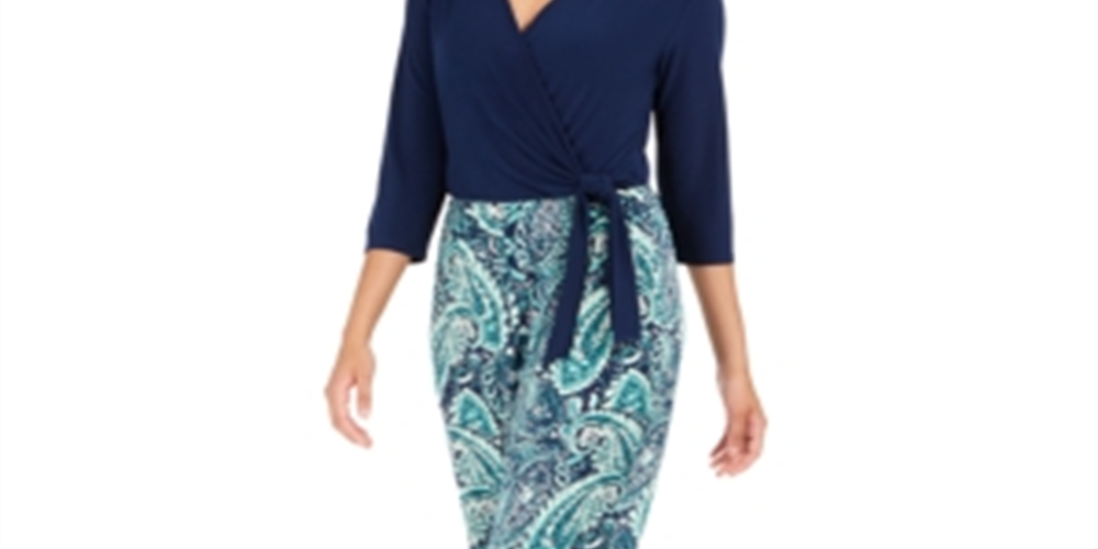 NY Collection Women's Printed Surplice Jumpsuit Green Size Petite Small