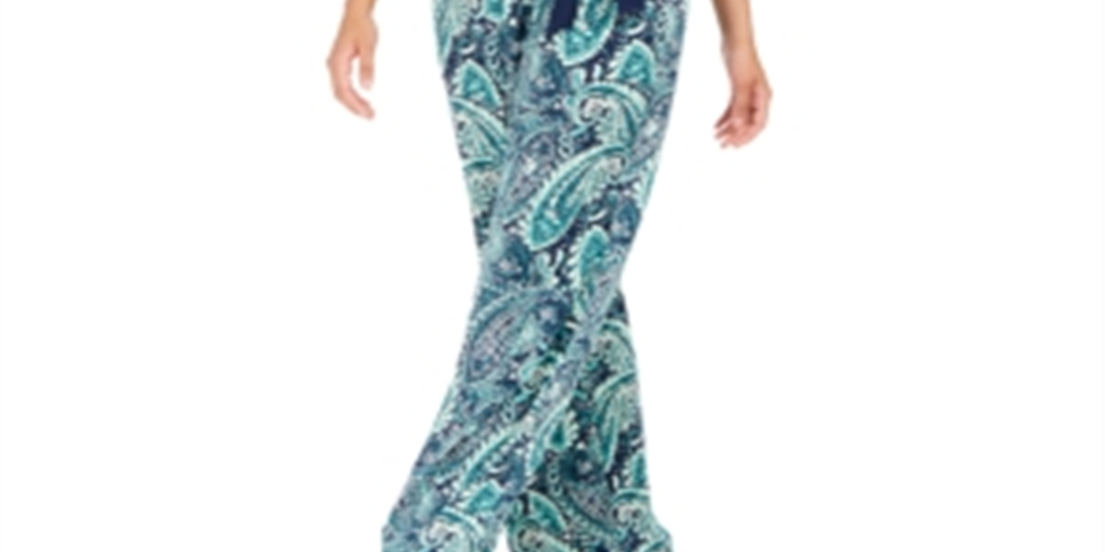 NY Collection Women's Printed Surplice Jumpsuit Green Size Petite Small