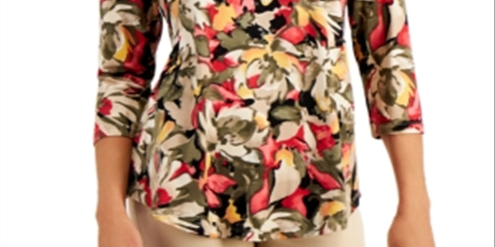 JM Collection Women's 3/4-Sleeve Top  Green Size -S