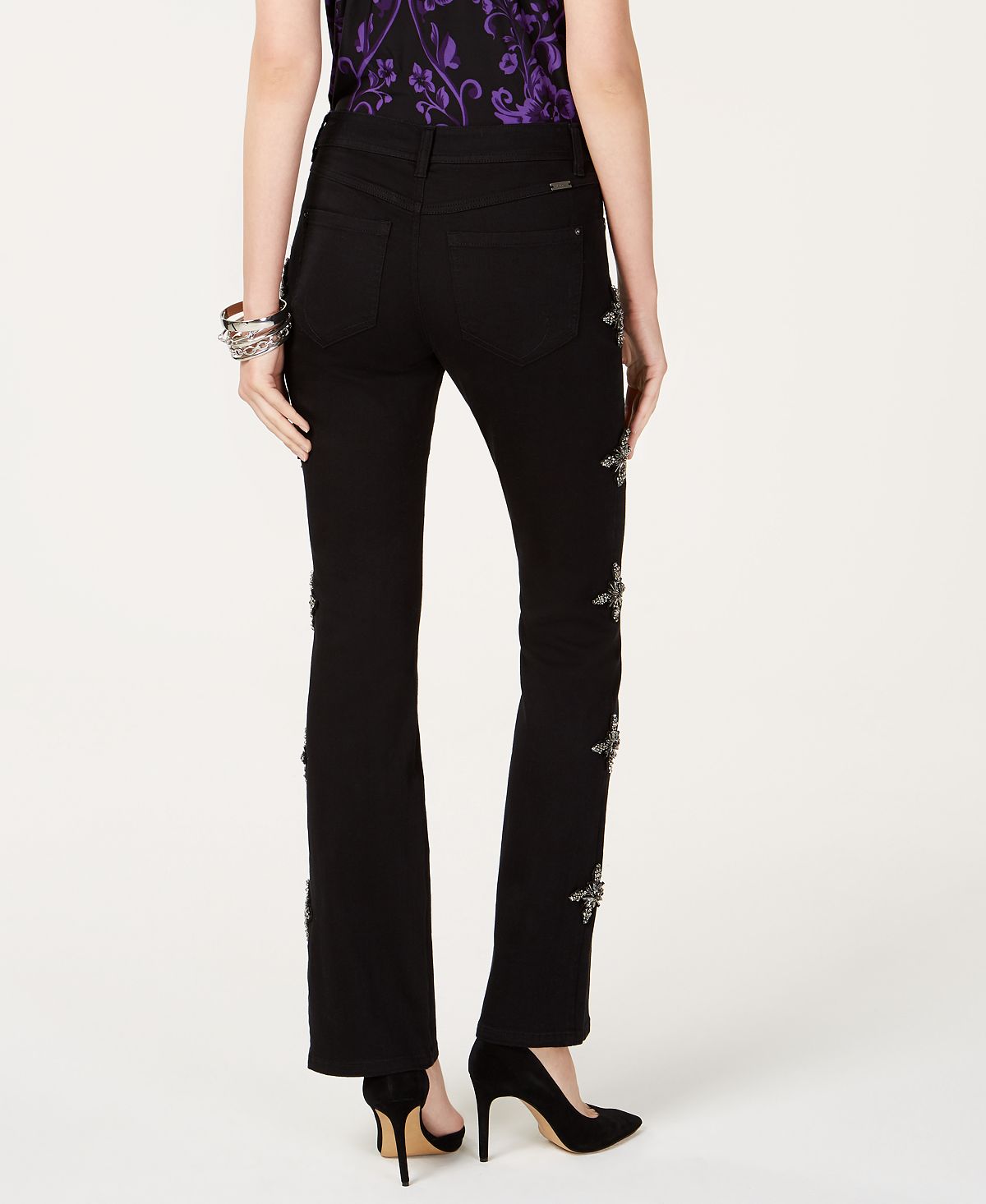 INC International Concepts Women's Petite Embellished Bootcut Jeans  Black Size 10 P