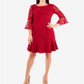 NY Collection Women's Lace Flounce Hem Shift Dress Red Size Small