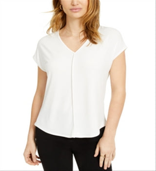 Bar III Women's V Neck Seamed T-Shirt White Size Large