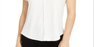 Bar III Women's V Neck Seamed T-Shirt White Size Large