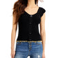 INC International Concepts Women's Beaded Cap Sleeve Jewel Neck Crop Top Sweater Black Size Small